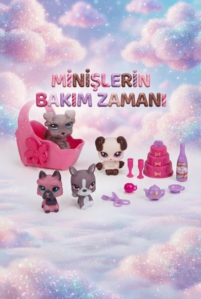 Minişlerin Bakım Zamanı Pet Shop Oyun Seti Işıklı Yataklı ve Kaleme Takılabilir Renkli Köpek Figürlü Eğlenceli Çocuk Oyuncak ürün görseli 1