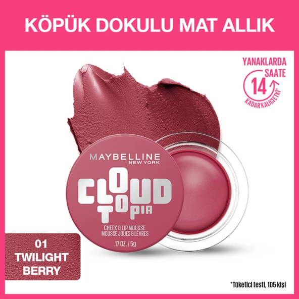 Maybelline New York Cloudtopia Köpük Dokulu Mat Allık 01 Twilight Berry ürün görseli 1