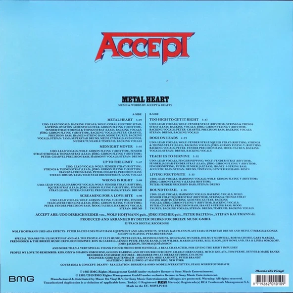 Accept - Metal Heart - Plak - Resim 2
