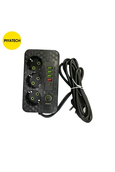2500W Akım Korumalı 3'lü Grup Priz – 4 USB & 1 Type-C Hızlı Şarj Soketli 1.5 Metre ürün görseli 1