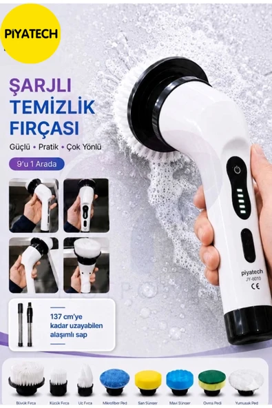 9'u 1 Arada Şarjlı Elektrikli Temizlik Fırçası - Çok Amaçlı Derinlemesine Temizlik Seti ürün görseli 1