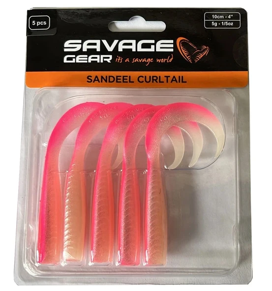 Savage Gear LB Sandeel Curltail 10cm Pink Glow Back 5 Adet Sahte Balık ürün görseli 1