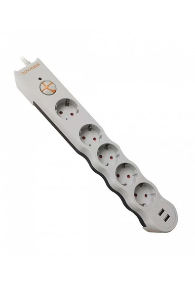 Tunçmatik Powersurge Beyaz Beşli 2 Usb Girişli Akım Korumalı Priz TSK5015 ürün görseli 1