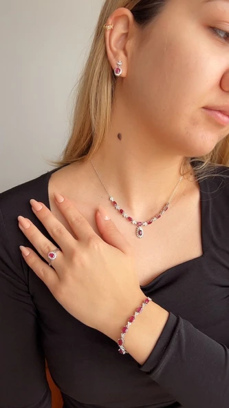 925 ayar gümüş Yakut taşlı set - Resim 6