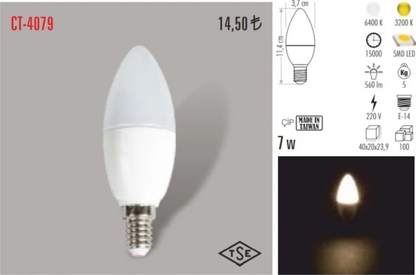 Cata Ct-4079 5 Adet 7W Buji Led Ampul Lamba (470942371) Beyaz ürün görseli 1