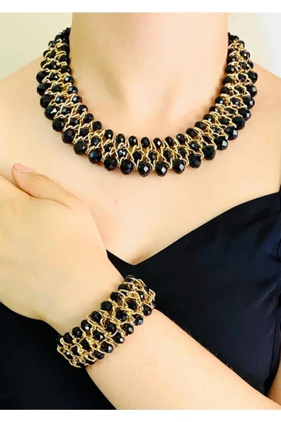 Bay hediye Kristal Taşlı El Yapımı Kolye ve Bilezik ürün görseli 1