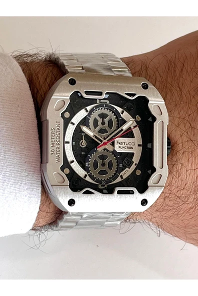 Ferrucci Kare Kadran Silver Renk Fonksiyonları Aktif Takvimli 45mm Kasa Çap Erkek Kol Saati ürün görseli 1