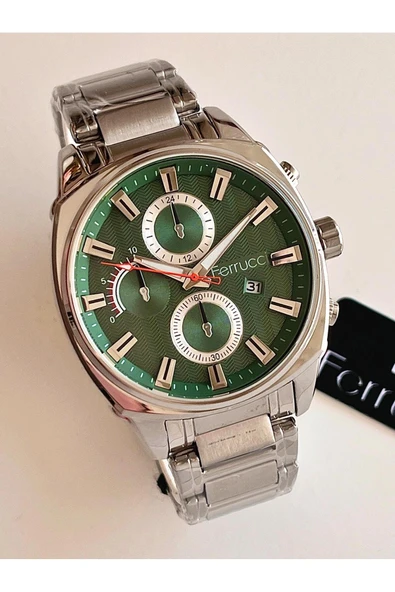 Ferrucci Fonksiyonları Aktif&Takvimli Kadranı Yeşil Silver Renk Çelik Erkek Kol Saati+Bileklik Hediyeli ürün görseli 1