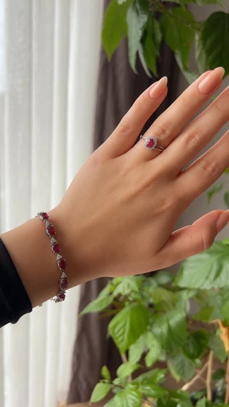 925 ayar gümüş Yakut taşlı set - Resim 5