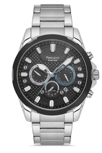 Ferrucci Çelik Fonksiyonları Aktif Takvimli Spor Model Erkek Kol Saati ürün görseli 1