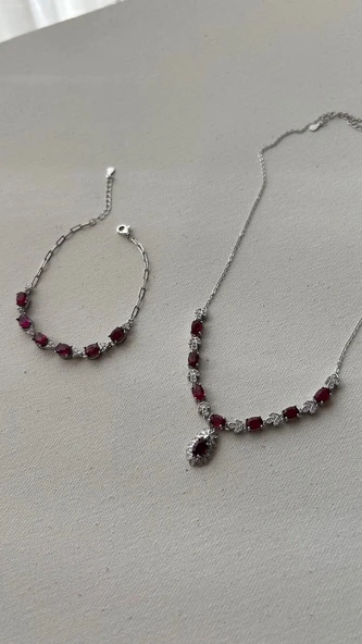 925 ayar gümüş Yakut taşlı set - Resim 2