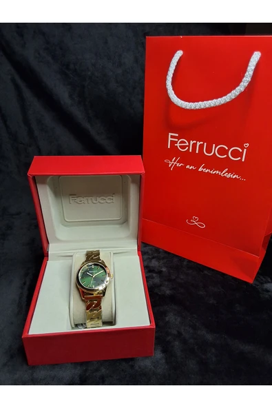 Ferrucci Yeni Sezon Yeşil Kadranlı Zincir Model Çelik Kadın Kol Saati ürün görseli 1