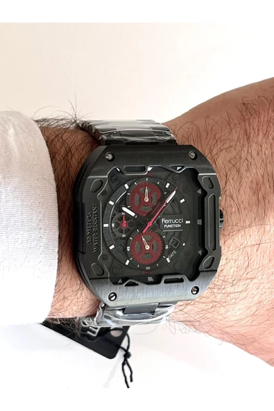 Ferrucci Kare Kadran Siyah Renk Fonksiyonları Aktif Takvimli 45mm Kasa Çap Erkek Kol Saati ürün görseli 1