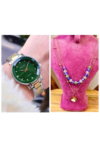 Ferrucci Sade Şık Model Çelik Kadın Kol Saati+Çelik Kolye Hediye ürün görseli 1
