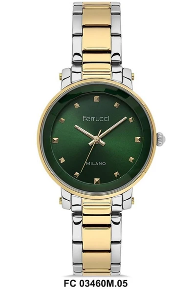 Ferrucci FERRUCCİ YENİ SEZON YEŞİL KADRANLI ÇİFT RENK GOLD&GÜMÜŞ ORİJİNAL ÇELİK KADIN KOL SAATİ ürün görseli 1