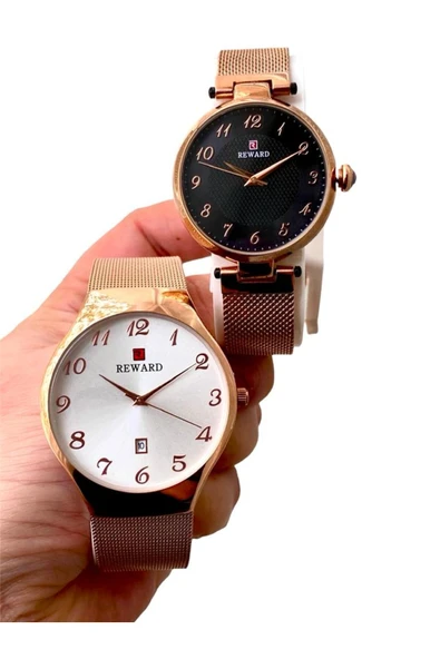 Reward RoseGold Hasır Kordon Klasik Rakamlı Model Sevgili Çift Kol Saatleri ürün görseli 1
