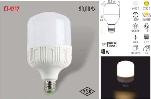 Cata Ct-4242 40 Watt Torch Led Ampul Lamba Beyaz ürün görseli 1
