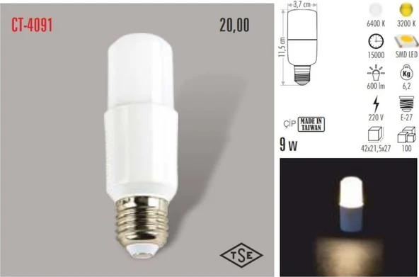 Cata Ct-4091 5 Adet 8 Watt Led Ampul E-27 Duy Lamba (472531505) Gün Işığı ürün görseli 1