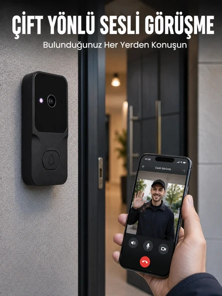 Wi-fi Bağlantılı Akıllı Kapı Zili  Telefon Kontrollü Hd Güvenlik Sistemi ürün görseli 1