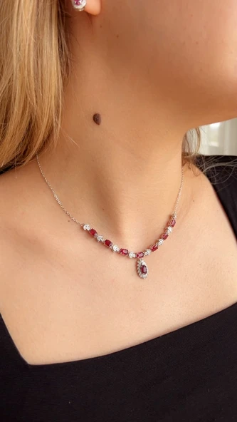 925 ayar gümüş Yakut taşlı set - Resim 9