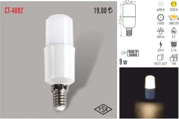 Cata Ct-4092 5 Adet 9W Buji Led Ampul E-14 Duy Lamba (472531508) Gün Işığı ürün görseli 1