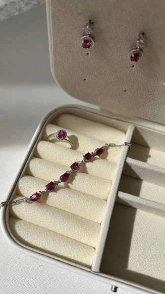 925 ayar gümüş Yakut taşlı set - Resim 11