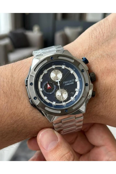 Ferrucci Fonksiyonları Aktif Takvimli Çelik Kordon ve Kasa 3 ATM Su Geçirmez Spor Kasa Tasarım Erkek Kol Saati ürün görseli 1
