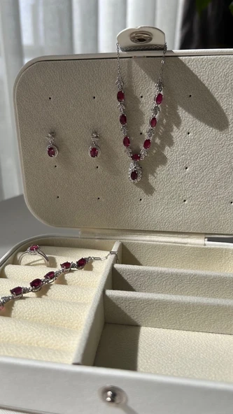 925 ayar gümüş Yakut taşlı set - Resim 7