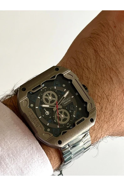 Ferrucci Kare Kadran Füme&Lacivert Renk Fonksiyonları Aktif Takvimli 45mm Kasa Çap Erkek Kol Saati ürün görseli 1