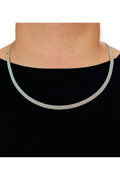 Bay hediye Silver-Hasır-Yassı Yüksek Kalite Paslanmaz Çelik Kolye 65 cm ürün görseli 1