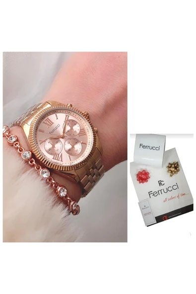 Ferrucci Roma Rakamlı Çelik Spor Model Şık Kadın Kol Saat+Bileklik ürün görseli 1