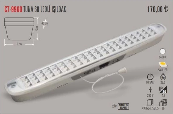 Cata Ct-9960 6W 60 Led Li Işıldak Şarjlı 6 Saat Işık Verir N11.12433 ürün görseli 1