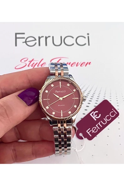 Ferrucci Retro Model Sade Şık Çelik Kordon ve Kasa Kadın Kol Saati+Bileklik Hediye ürün görseli 1