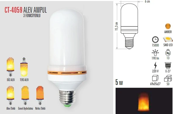 Cata CT-4059 5W Amber Alev Ampul - Resim 4
