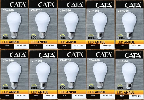 Cata Ct-4266 12w Watt Led Ampul 6500k E27 Duy Beyaz Işık 10 Lu ürün görseli 1