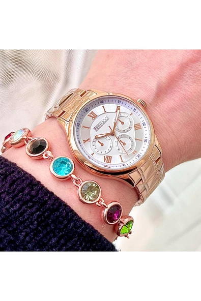 Ferrucci Spor Model Su Geçirmez Çelik Kadın Kol Saat+Bileklik Hediyeli ürün görseli 1