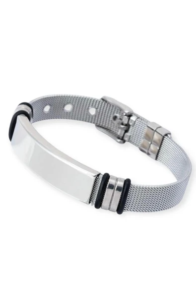 Bay hediye Tamamı Çelik Silver Kemer Kordonlu Şık Çelik Bileklik 23 cm ürün görseli 1