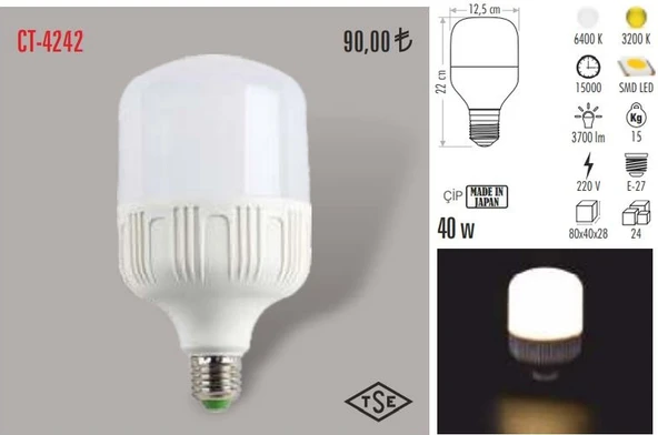 Cata Ct-4242 40 Watt Torch Led Ampul Lamba Beyaz ürün görseli 1
