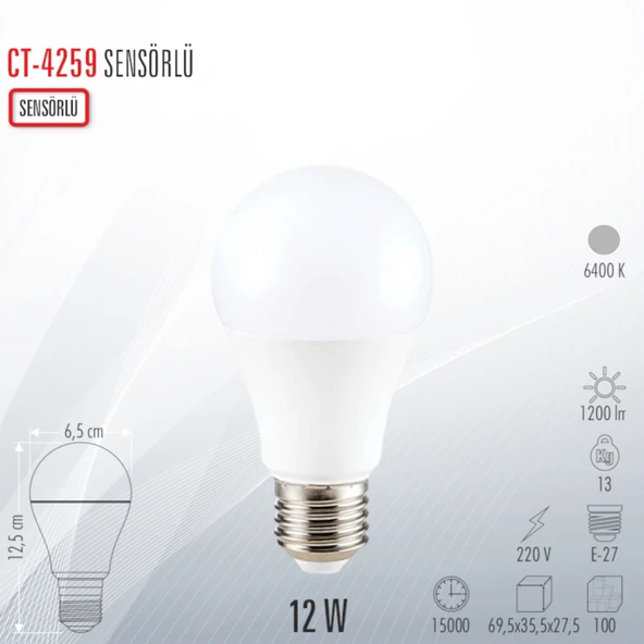 Cata Ct-4259 Sensörlü Led Ampul Beyaz Işık 10 Adet ürün görseli 1