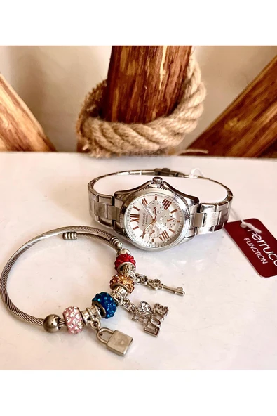 Ferrucci Fonksiyonları Aktif Silver Renk Çelik Kadın Kol Saati+Charm Bileklik ürün görseli 1