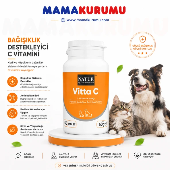 Vitta-C 50 Tablet - Kedi ve Köpek İçin Bağışıklık Güçlendirici C Vitamini Takviyesi ürün görseli 1