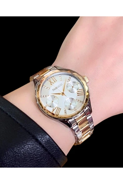Ferrucci Çelik Zirkon Taşlı Şık Model Kadın Kol Saat+Bileklik Hediye ürün görseli 1