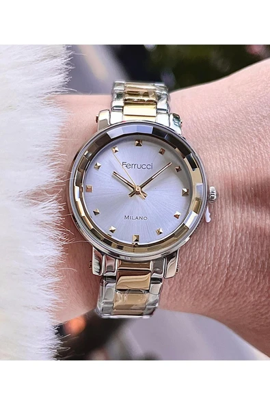 Ferrucci Sade Şık Model Çelik Kadın Kol Saati+Çelik Kolye Hediye - Resim 3