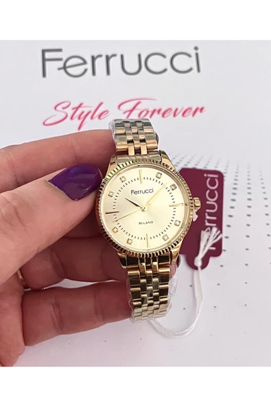 Ferrucci Retro Model Sade Şık Çelik Kordon ve Kasa Kadın Kol Saati+Bileklik Hediye ürün görseli 1