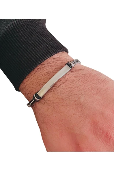 Bay hediye Spiga Model İnce Kordon Çelik Erkek Bileklik 22 cm ürün görseli 1