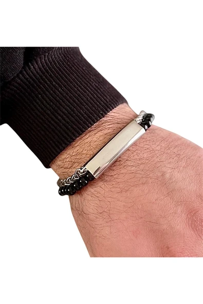 Bay hediye 2Li Çelik ve Boncuk Detaylı Erkek Bileklik 23 cm ürün görseli 1