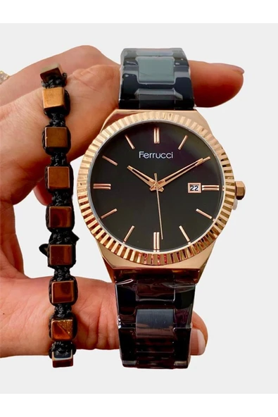 Ferrucci 1. Sınıf Çelik Takvimli Sade Şık Erkek Kol Saat ürün görseli 1