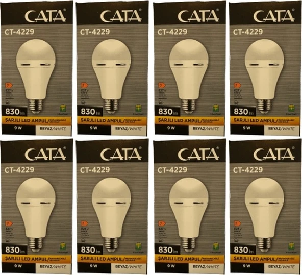 Cata Ct-4229 9w 6400k Beyaz Işık E27 Duylu Şarjlı Led Ampul 8 Adet ürün görseli 1