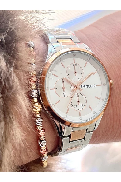 Ferrucci Rose-Gümüş Çelik Kordon Kadın Kol Saat+Bileklik ürün görseli 1