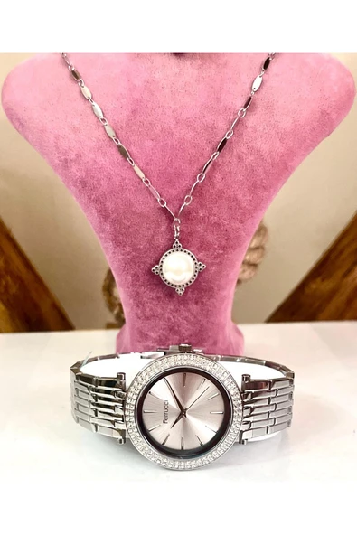Ferrucci Silver Çelik Büyük Kasalı Kadın Kol Saati+%100 Çelik Kolye Hediyeli ürün görseli 1